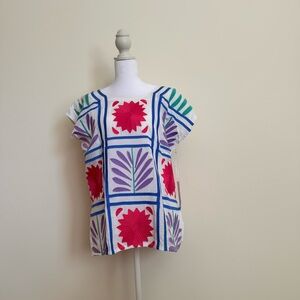 J.Marie nwt size large Embroidered Box-Pattern Tunic Top in White